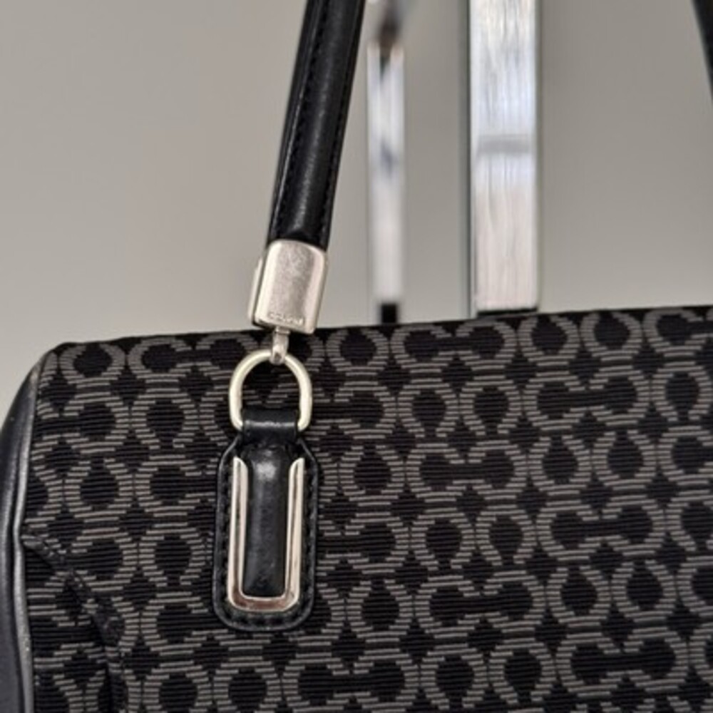Coach Black Op Art Canvas Leather Madison Bag + Strap CLEAN! - Picture 6 of 11